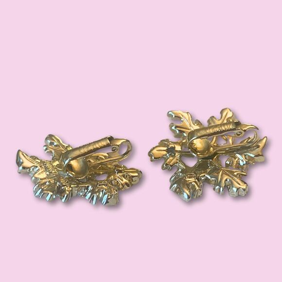 Sarah Coventry Golden and Silver Leaves on Circle Brooch and Earrings Set - Picture 7 of 7